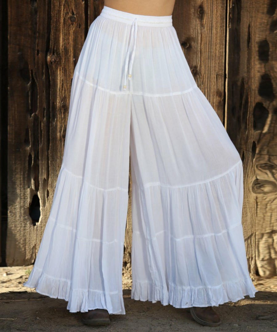 Women * | Ananda'S Collection | White Sheer Tiered Palazzo Pants Women