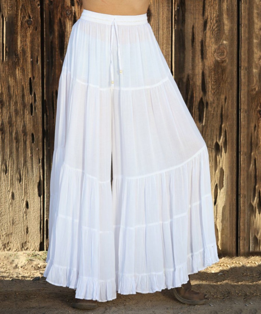 Women * | Ananda'S Collection | White Sheer Tiered Palazzo Pants Women