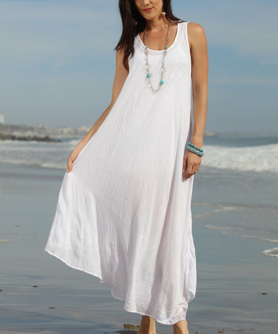 Women * | Ananda'S Collection | White Embroidered Maxi Dress Women