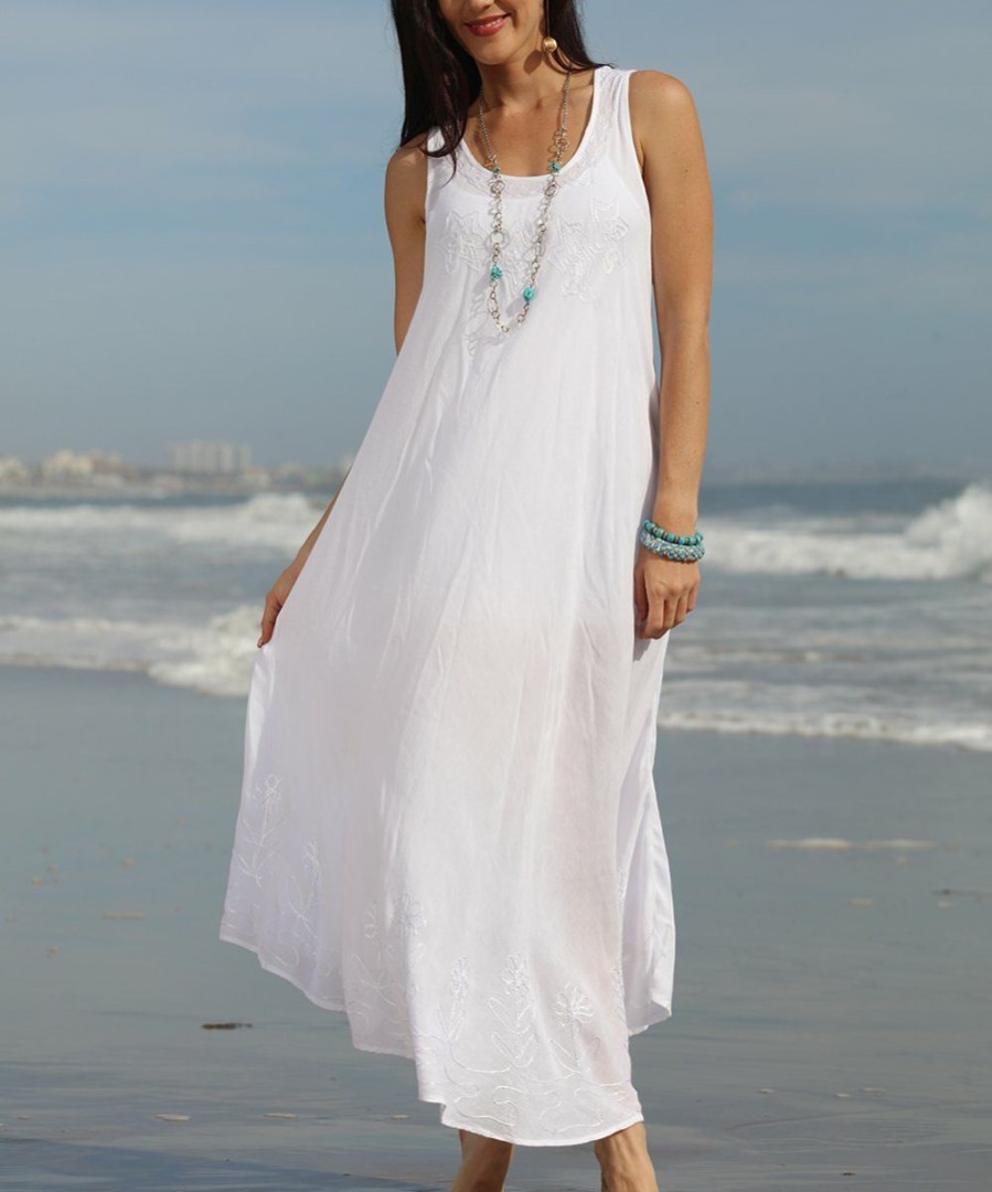 Women * | Ananda'S Collection | White Embroidered Maxi Dress Women