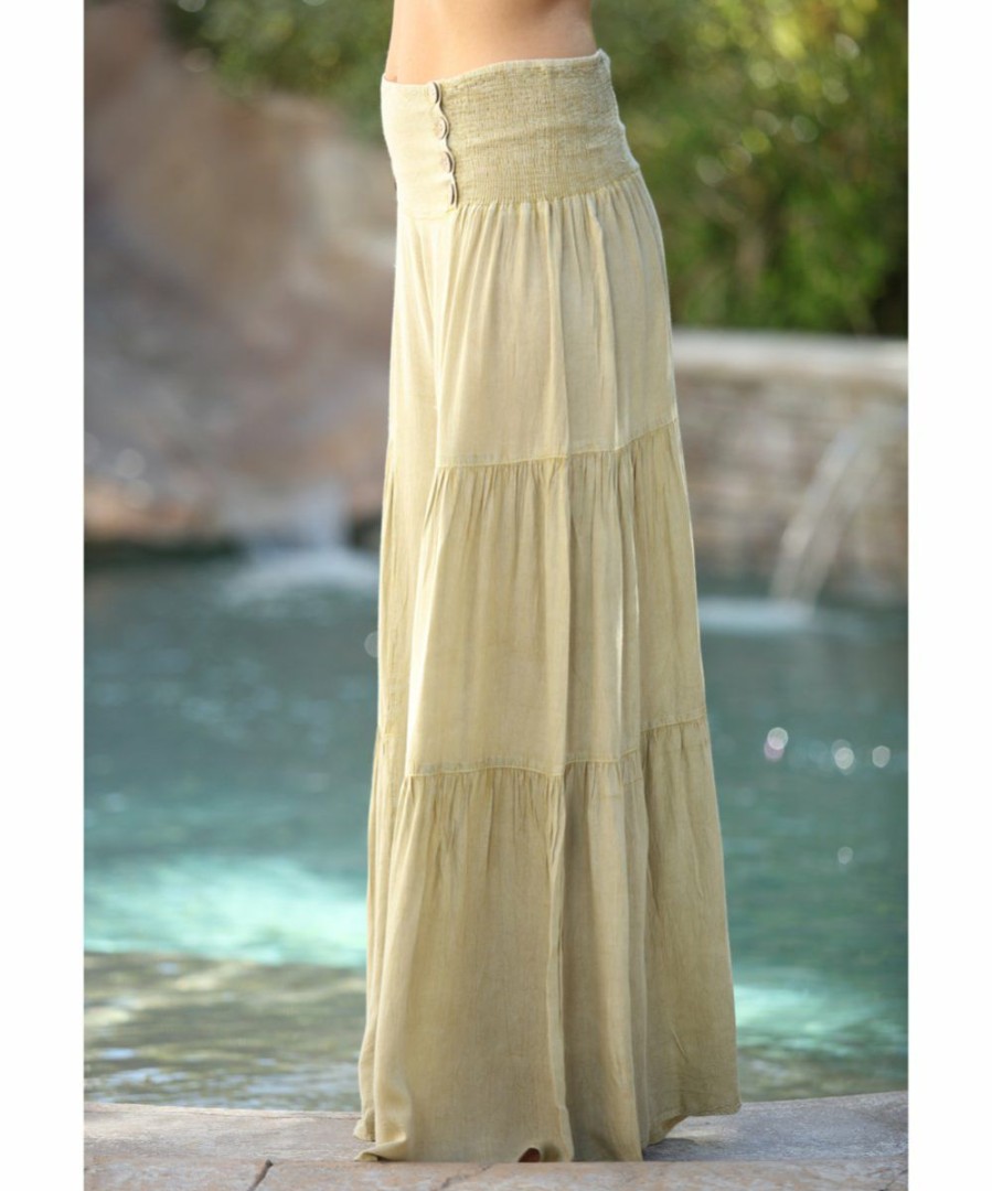 Women * | Ananda'S Collection | Beige Button-Accent Wide-Leg Palazzo Pants Women