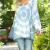 Womens Plus * | Ananda'S Collection | Blue Tie-Dye Pom-Pom Trim Tunic Women