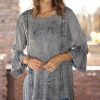 Women * | Ananda'S Collection | Gray Embroidered Bell-Sleeve Tunic Women