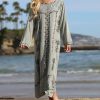 Women * | Ananda'S Collection | Sage Geometric Embroidered Maxi Shift Dress Women