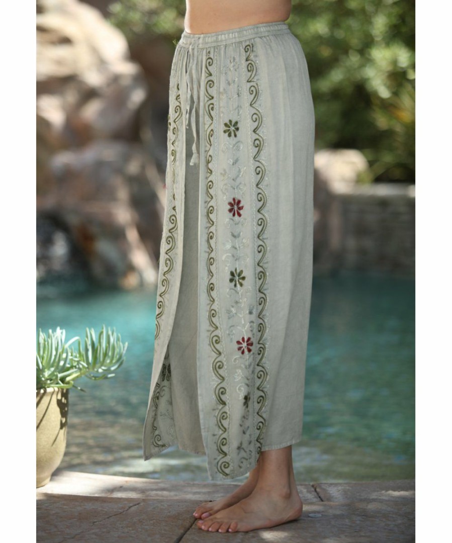 Women * | Ananda'S Collection | Sage Embroidered Split Elastic-Waist Pants Women