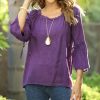 Women * | Ananda'S Collection | Purple Smocked-Yoke Tunic Women