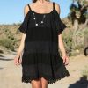 Women * | Ananda'S Collection | Black Crochet-Accent Cold-Shoulder Shift Dress Women