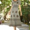 Women * | Ananda'S Collection | Gray Floral Embroidered Smocked A-Line Dress Women