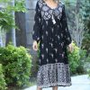 Women * | Ananda'S Collection | Black & White Scarf Print Long-Sleeve A-Line Dress Women