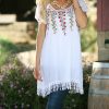 Women * | Ananda'S Collection | White Floral Tassel Hem Tunic Women