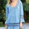 Women * | Ananda'S Collection | Light Blue Lace Cut Out Tunic Women