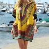 Women * | Ananda'S Collection | Yellow & Pink Geometric Pocket Notch Neck Tunic Dress Plus