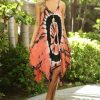 Women * | Ananda'S Collection | Coral & White Tie-Dye Sleeveless Handkerchief Shift Dress Women