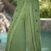 Women * | Ananda'S Collection | Green Embroidered Split Elastic-Waist Pants Women