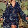 Women * | Ananda'S Collection | Navy Floral Lace-Accent V-Neck Dress Women & Plus