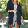 Women * | Ananda'S Collection | Navy Fringe-Hem Kimono Women & Plus