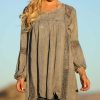 Women * | Ananda'S Collection | Gray Crochet-Accent Long-Sleeve Tunic Women & Plus