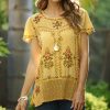 Women * | Ananda'S Collection | Brown Sheer-Accent Floral Embroidered Tunic Women & Plus