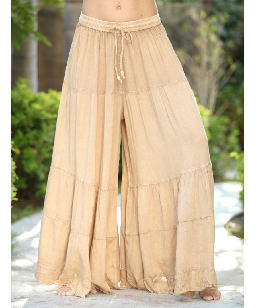 Women * | Ananda'S Collection | Beige Tiered Tie-Waist Palazzo Pants Women