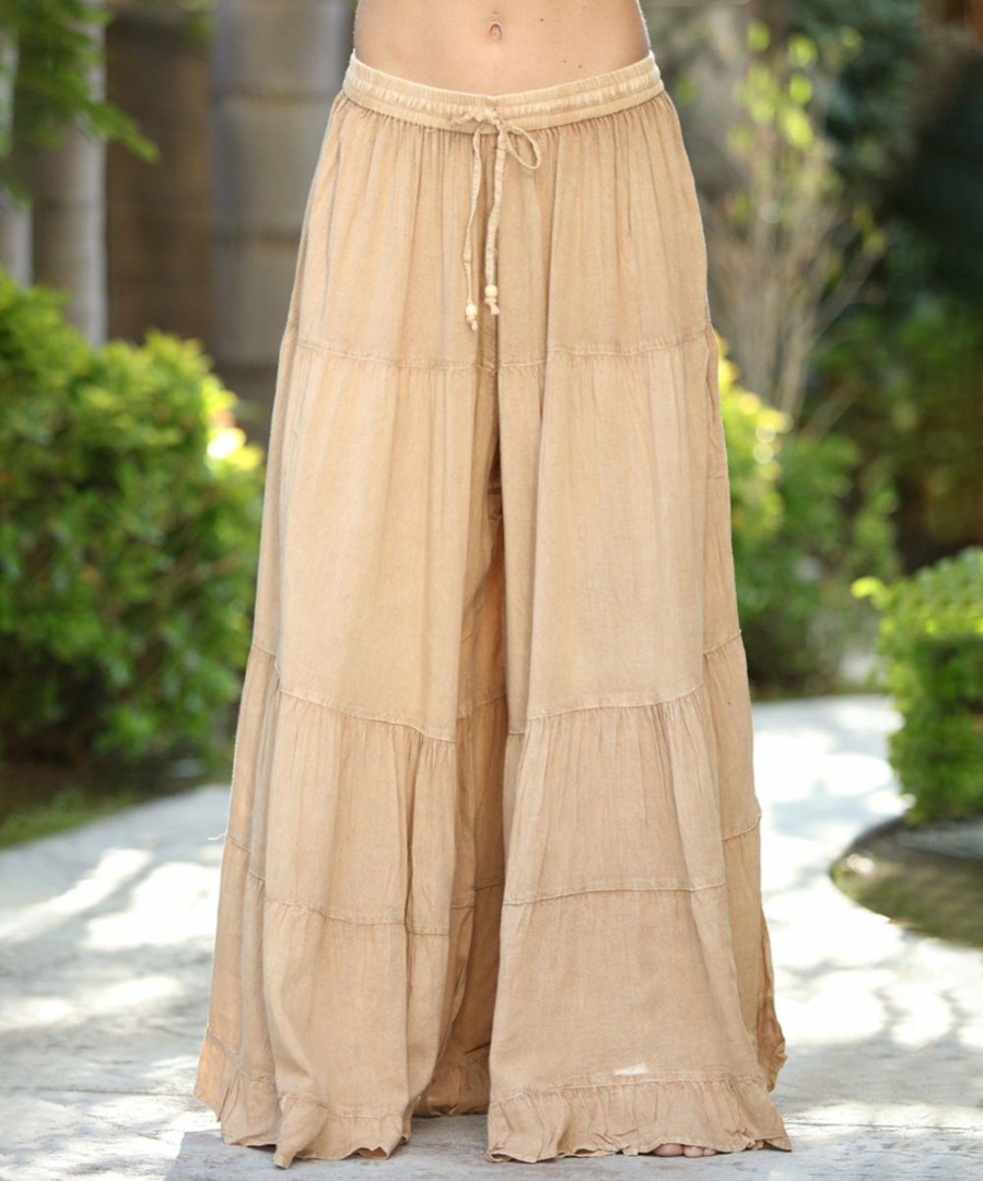 Women * | Ananda'S Collection | Beige Tiered Tie-Waist Palazzo Pants Women