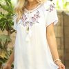 Women * | Ananda'S Collection | White Floral Embroidered Tie-Neck Tunic Women