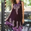 Women * | Ananda'S Collection | Dark Purple Paisley Embroidered Sleeveless Shift Dress Women