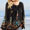 Women * | Ananda'S Collection | Black Embroidered Tassel-Tie Tunic Women