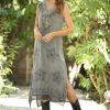 Women * | Ananda'S Collection | Dark Gray Embroidered Sleeveless Midi Dress Women