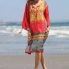 Women * | Ananda'S Collection | Red & Yellow Patchwork Geometric Long-Sleeve Shift Dress Women