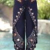 Women * | Ananda'S Collection | Navy Embroidered Split Elastic-Waist Crop Pants Women