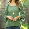 Women * | Ananda'S Collection | Green Bell-Sleeve Off-Shoulder Tunic Women