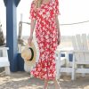 Women * | Ananda'S Collection | Red & White Floral Shirred Maxi Dress Women