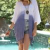 Women * | Ananda'S Collection | White & Gray Ombre Fringe-Hem Kimono Women & Plus