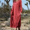 Women * | Ananda'S Collection | Rust Embroidered Back-Tie Long-Sleeve Maxi Dress Women