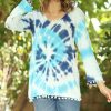 Women * | Ananda'S Collection | Turquoise & Navy Tie-Dye Pom-Pom Hem Tunic Women