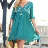 Women * | Ananda'S Collection | Teal Embroidered V-Neck Empire-Waist Dress Women