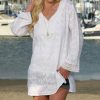 Women * | Ananda'S Collection | White Embroidered Lace-Hem V-Neck Tunic Women