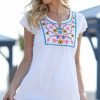 Women * | Ananda'S Collection | White Embroidered Notch Neck Tunic Women & Plus