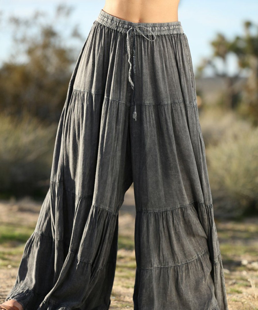 Women * | Ananda'S Collection | Black & Gray Tiered Tie-Waist Palazzo Pants Women