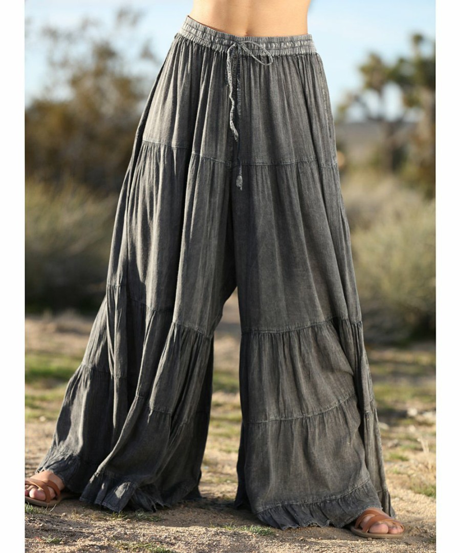 Women * | Ananda'S Collection | Black & Gray Tiered Tie-Waist Palazzo Pants Women