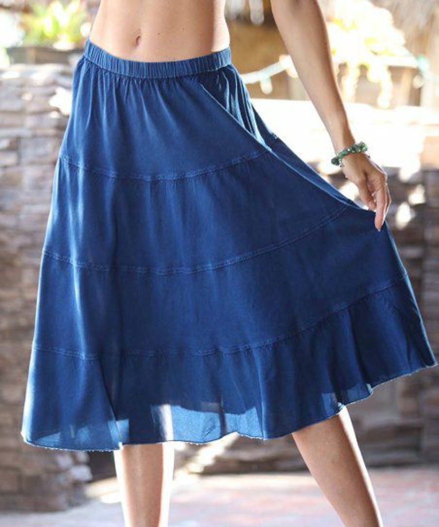 Women * | Ananda'S Collection | Denim-Blue Tiered Skirt Women