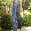 Women * | Ananda'S Collection | Blue & Red Paisley V-Neck Halter Handkerchief Dress Women