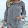 Women * | Ananda'S Collection | Gray Shirred-Neck Three-Quarter Sleeve Tunic Women