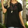 Women * | Ananda'S Collection | Black Embroidered Short-Sleeve Tassel Tunic Women & Plus