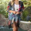 Women * | Ananda'S Collection | Black & Blue Abstract Floral Sheer Tassel Kimono Women & Plus