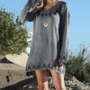 Women * | Ananda'S Collection | Gray Embroidered Long-Sleeve V-Neck Shift Dress Women & Plus