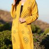 Women * | Ananda'S Collection | Mustard Cutout Medallion Longline Open Cardigan Women