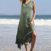 Women * | Ananda'S Collection | Olive Embroidered Sleeveless Maxi Dress Women