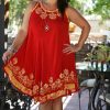 Women * | Ananda'S Collection | Red & Gold Paisley Embroidered Sleeveless Dress Women