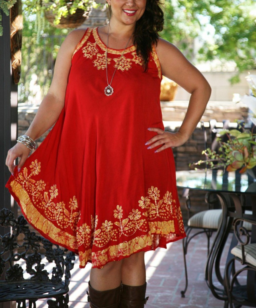 Women * | Ananda'S Collection | Red & Gold Paisley Embroidered Sleeveless Dress Women